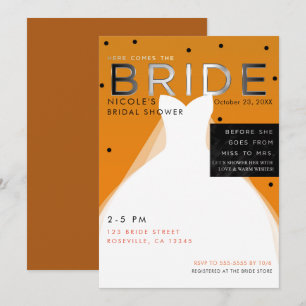 Hier kommt BRIDE Halloween Orange Brautparty Einladung