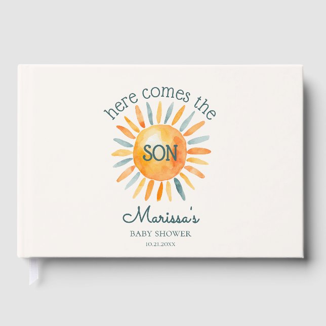 Hier kommt das Son Baby Boy Shower Guest Book Gästebuch (Vorderseite)