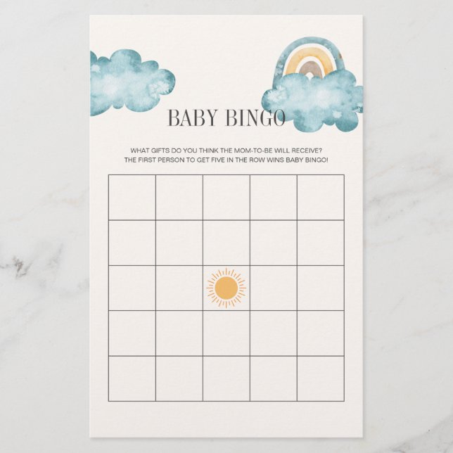 Hier kommt das Son Baby Shower Bingo Spiel (Vorderseite)