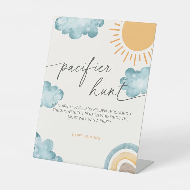 Hier kommt das Son Baby Shower Schnuller Hunt Game Sockelschild (Vorderseite)