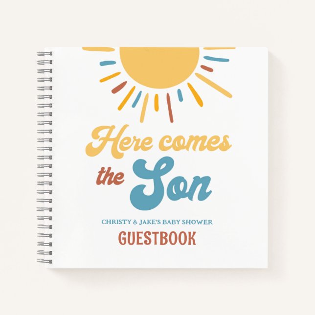 Hier kommt das Son Boy Baby Shower Gästebuch Notizbuch (Vorderseite)