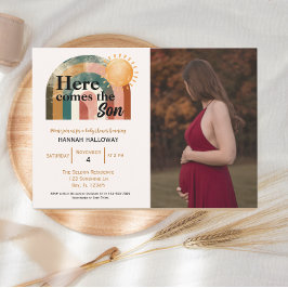 Hier kommt das Son Rainbow Baby Shower Foto Einladung
