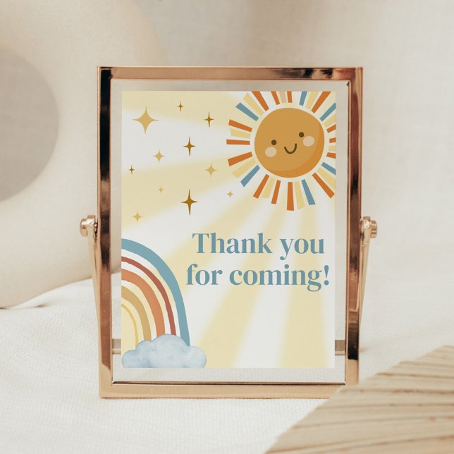Hier kommt das Son Retro Danke, dass du gekommen b Poster (Retro Here Comes the Son Baby Shower Thank you for Coming Sign)