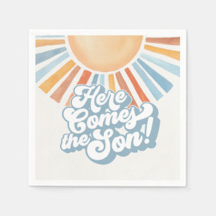 Hier kommt das Son Sunshine Boy Baby Shower Party Serviette