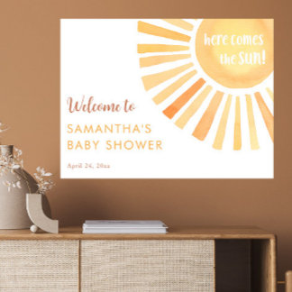 Hier kommt das Sonnenlicht-Baby-Duschbad. Poster