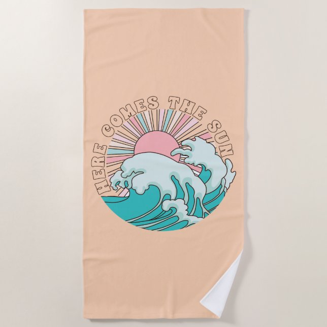 Hier kommt das Sun Summer Tropical Beach Retro Strandtuch (Vorderseite)