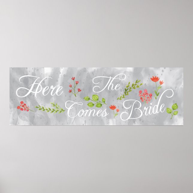 Hier kommt das Zeichen der Braut für die Hochzeit Poster (Vorne)