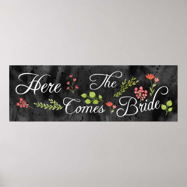 Hier kommt das Zeichen der Braut für die Hochzeit Poster (Vorne)