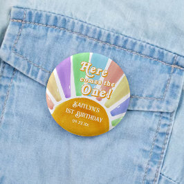 Hier kommt der eine! Retro Boho Sun 1. Geburtstag Button