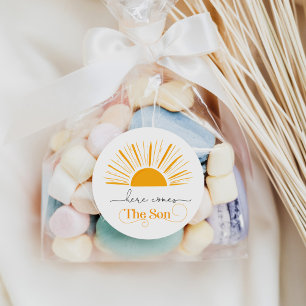 Hier kommt der Sohn Baby Shower Danke Runder Aufkleber