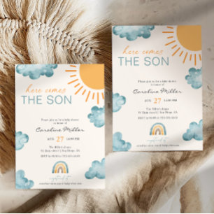 Hier kommt der Sohn Baby Shower Junge Blau Einladung