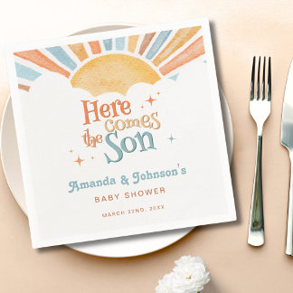 Hier kommt der Sohn Baby Shower Junge Sonne Serviette