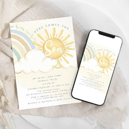 Hier kommt der Sohn | Babydusche Einladung