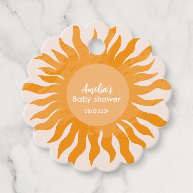 Hier kommt der Sohn boho gelben Baby Dusche Geschenkanhänger (Vorderseite)