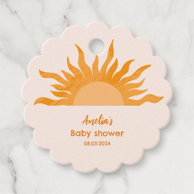 Hier kommt der Sohn boho gelben Baby Dusche Geschenkanhänger (Vorderseite)
