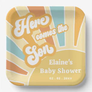 Hier kommt der Sohn Boho Retro Babydusche Pappteller