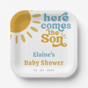 Hier kommt der Sohn Boho Retro Babydusche Pappteller