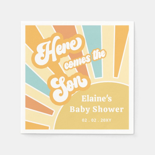 Hier kommt der Sohn Boho Retro Babydusche Serviette (Vorderseite)