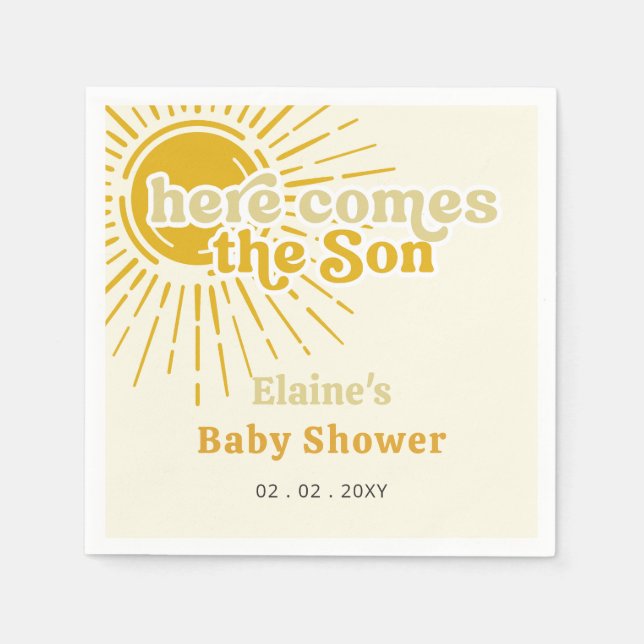 Hier kommt der Sohn Boho Retro Babydusche Serviette (Vorderseite)