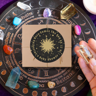 Hier kommt der Sohn   Celestial Baby Shower Runder Aufkleber