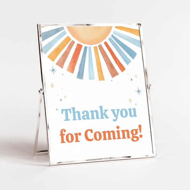 Hier kommt der Sohn Danke, dass du gekommen bist Poster (Boho Sunshine Baby Shower Thank you for Coming Sign)