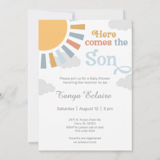Hier kommt der Sohn, groovy Junge, Baby-Shower-Ein Einladung