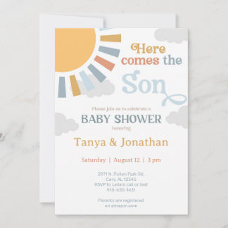 Hier kommt der Sohn groovy Junge Baby Shower Einla Einladung