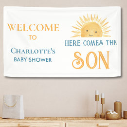 Hier kommt der Sohn Junge Baby-Party Banner