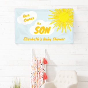 Hier kommt der Sohn Junge Baby Shower Banner