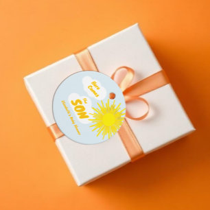 Hier kommt der Sohn Junge Baby Shower Geschenkanhänger