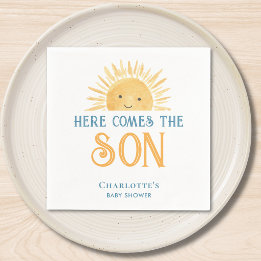 Hier kommt der Sohn Junge Baby Shower Serviette
