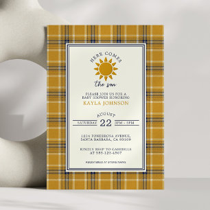 Hier kommt der Sohn Preppy Karo Gelb Blau Tartan Einladung
