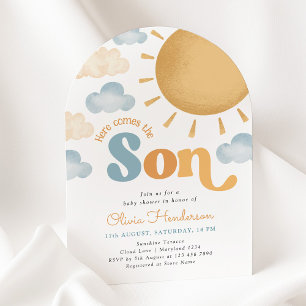 Hier kommt der Sohn Sonnenschein-Baby Shower-Einla Einladung