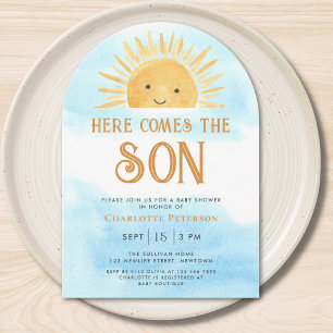 Hier kommt der Sohn Sonnenschein Himmel Baby Showe Einladung