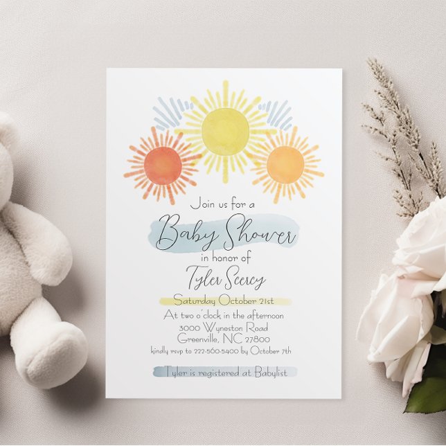 Hier kommt der Sohn | Sunshine Baby Shower Einladu Einladung (Von Creator hochgeladen)