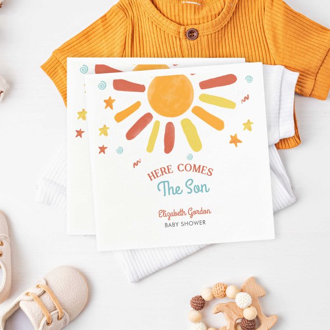 Hier kommt der Son Baby Shower Retro Boy Serviette (Von Creator hochgeladen)
