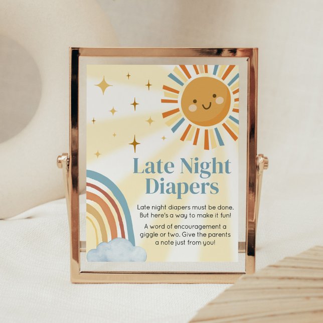 Hier kommt der Son Retro Spate Night Diapers Poster (Retro Here Comes the Son Baby Shower Late Night Diapers Sign)