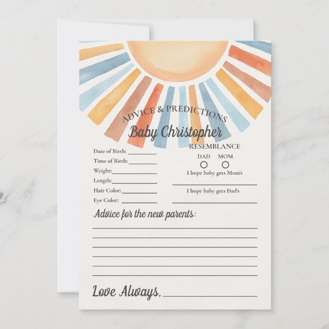 Hier kommt der "Son Sunshine Advice for Baby Card" Einladung (Vorderseite)