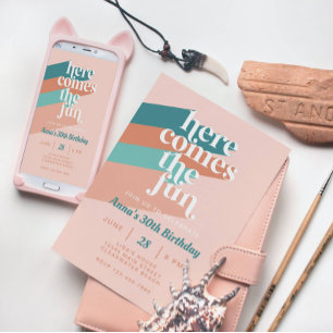 Hier kommt der Spaß Retro Boho 30. Geburtstag Part Einladung