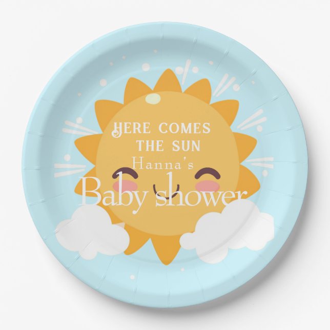 Hier kommt die Babydusche Pappteller (Vorderseite)