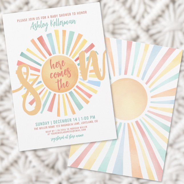 Hier kommt die Babydusche von Son Boho Einladung (Here Comes The Son Boy Baby Shower Invitation)