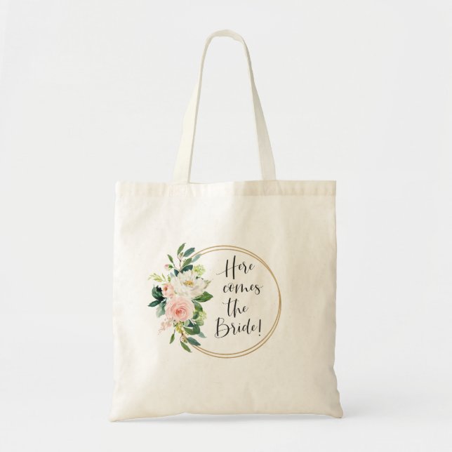 Hier kommt die Braut Blush Pink Floral Tragetasche (Vorne)