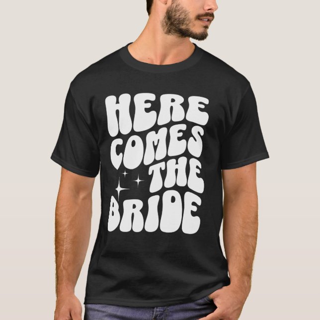 Hier kommt die Braut Groovy Bach Retro Bachelorett T-Shirt (Vorderseite)