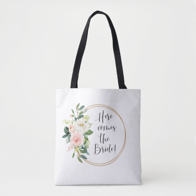 Hier kommt die Braut Pink Floral Tasche (Vorderseite)