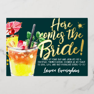 Hier kommt die Braut Spaß-Cocktail Save the Date Folieneinladung