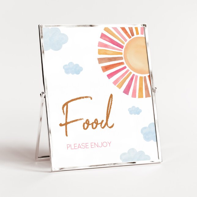 Hier kommt die Dusche des Sun Girl Babys. Poster (Sunshine Baby Shower Food Sign)