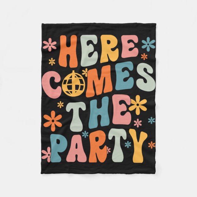 Hier kommt die Party Bride Squad Retro Bachelorett Fleecedecke (Vorderseite)