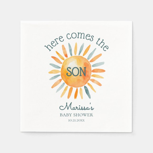 Hier kommt die Son Baby Boy Dusche Serviette (Vorderseite)