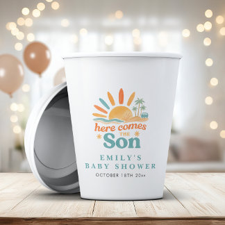 Hier kommt die Son Baby Boy Sommerdusche Pappbecher