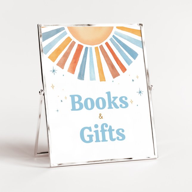 Hier kommt die Son Baby Duschbücher und Geschenke Poster (Boho Sunshine Baby Shower Books and Gifts Sign)